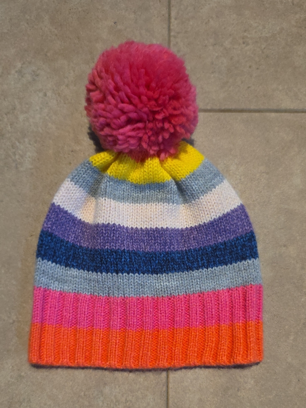 Gap Kids Multicolor Pom Pom Beanie Hat - Pink, Orange, Blue Stripes